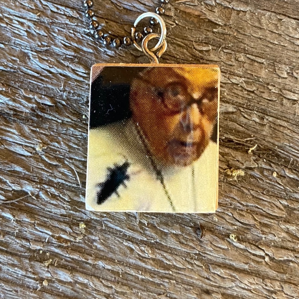 Nun With Bug Scrabble Tile Necklace